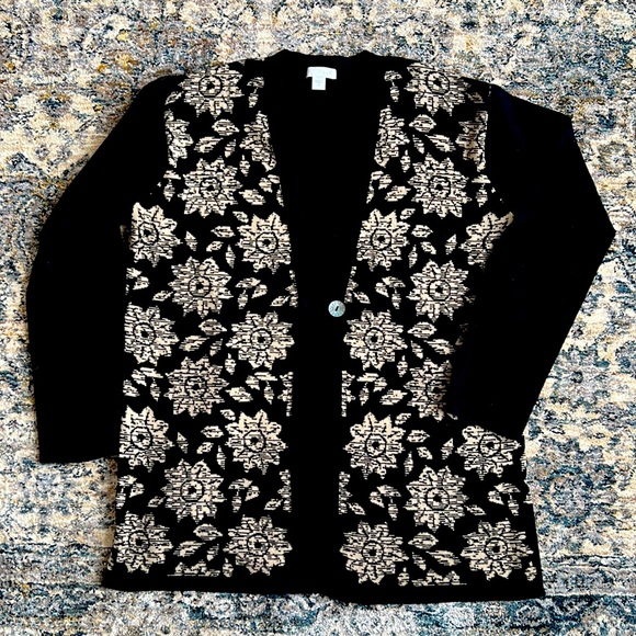 J. Jill Sweaters - J.Jill Black Floral Cardigan, sz XS